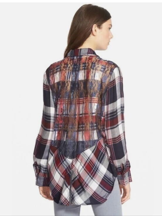 Sam Edelman Tops - NWT Sam Edelman Riley Lace Back Plaid Shirt